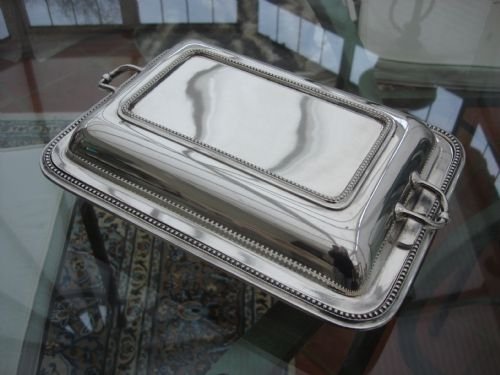 early 20th century silver plate twin handled entree dish