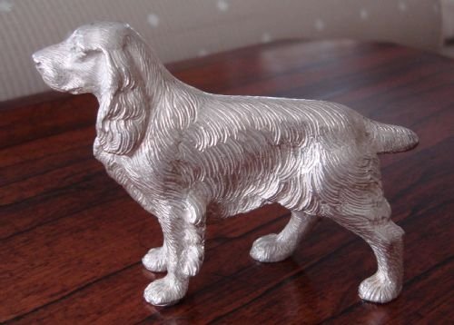 superb cast solid silver model of a spaniel dog by the famous maker a e jones