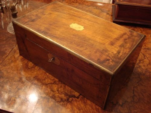 19th century lovely large walnut brass trimmed writing slope with fitted interior and the original key