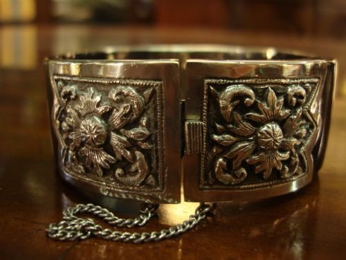 turn of 19th20thc tortoiseshell and silver bangle bracelet