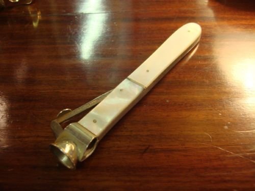20th century vintage silver plate and mother of pearl cigar cutter
