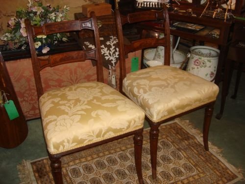george iii elegant and original pair of figured mahogany chairs with overstuffed seats