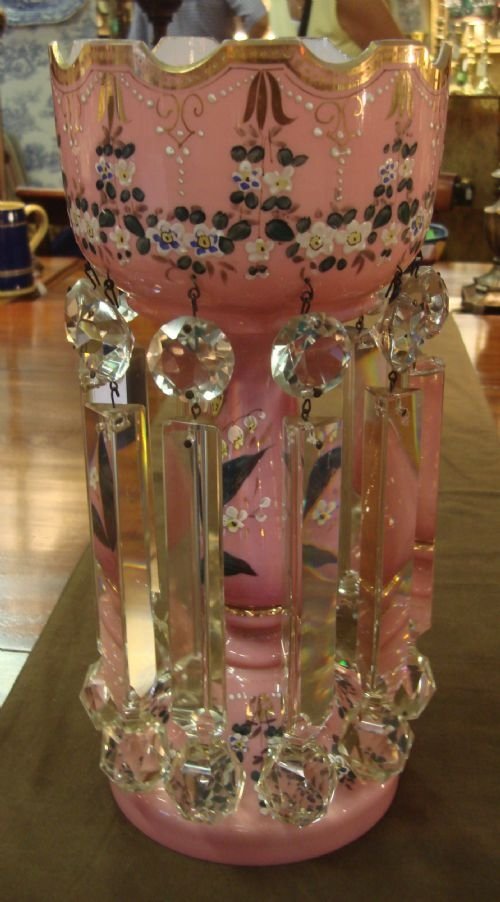 stunning 19th century victorian lustre with original crystal drops in very good condition