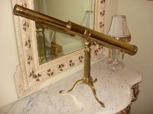 19th century original brass gentlemans library telescope on folding stand by hillum of london